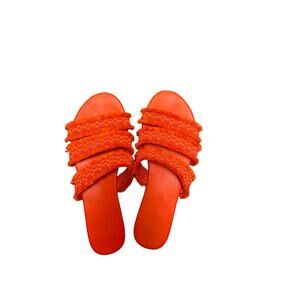 EUC Rothy's Triple Band Fringe Slide Sandals sz: 8 red pink orange